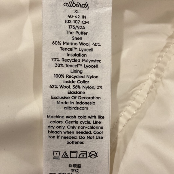 NWT Allbirds Cream Trino Puffer Jacket XL - Picture 12 of 15